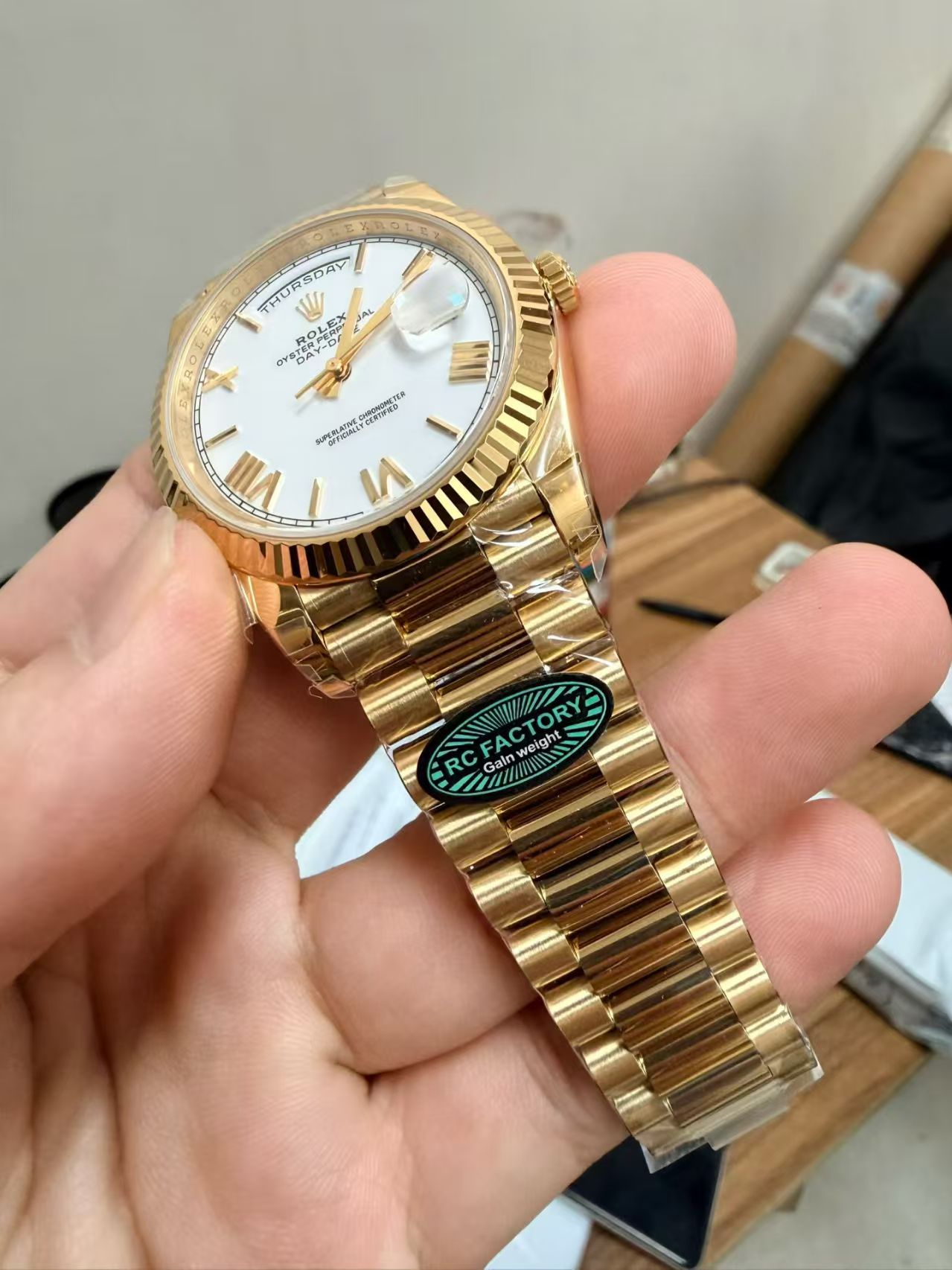 (image for) RCF Rolex Day-Date 228238 Gain Weight Yellow Gold Case White Dial Super Clone 3255 Movement