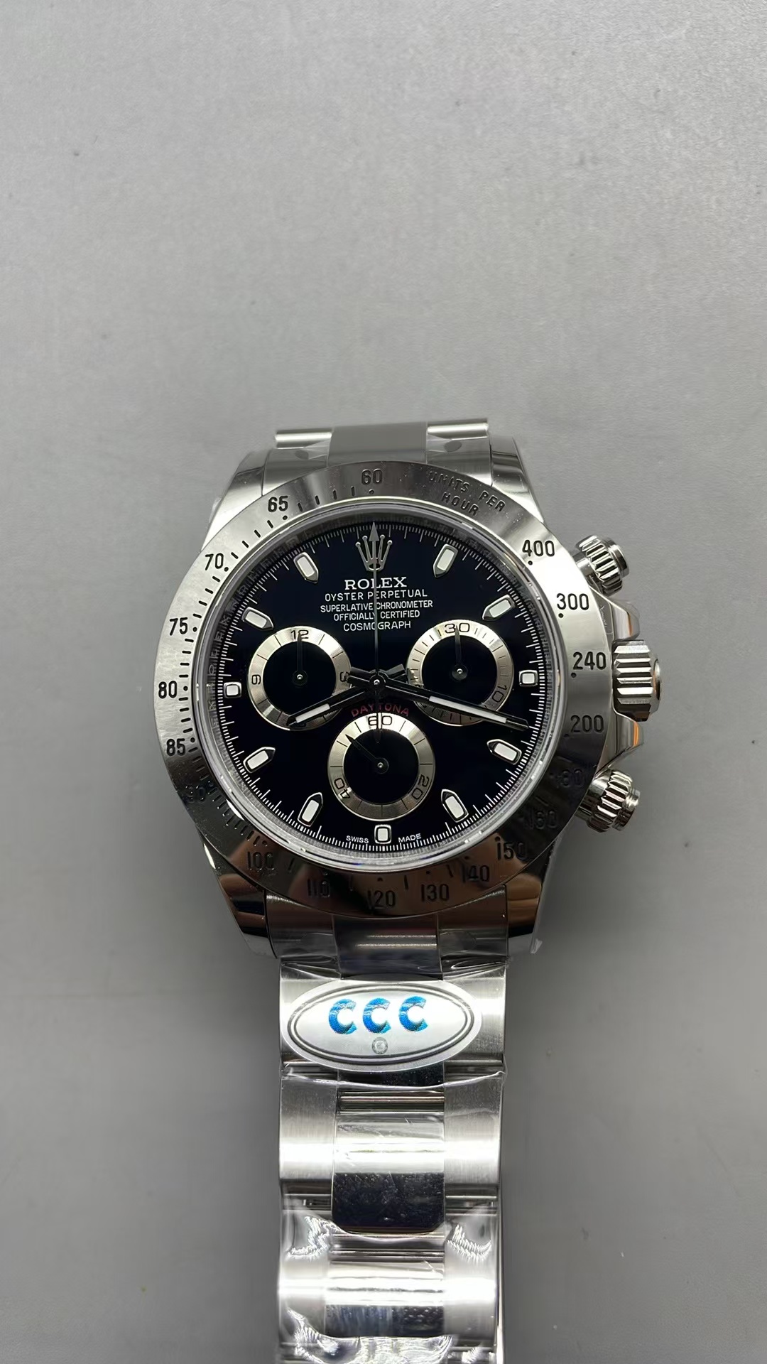 (image for) 3CF Rolex Daytona 116520 Full Stainless Steel Black Dial Super Clone 4130 Movement
