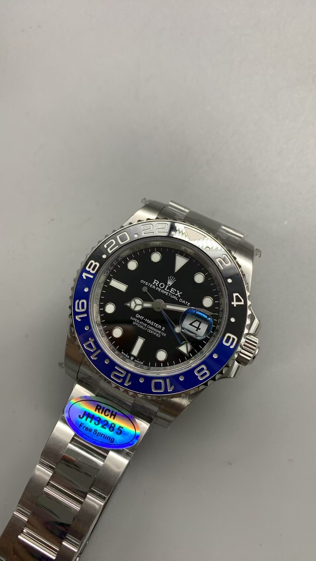 (image for) Rich Factory Rolex GMT-Master II Batman Blue Black Ceramic Bezel Black Dial Free-Sprung JH3285 Movement