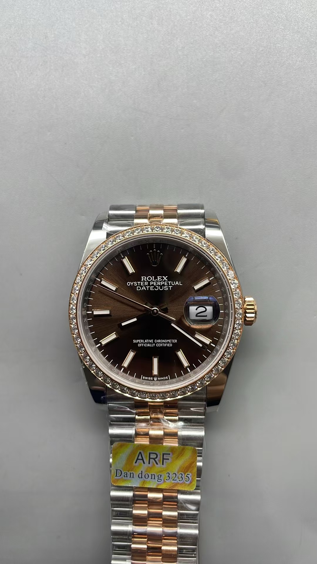 (image for) ARF Rolex Datejust 36mm Two Tone Rose Gold Diamond Bezel Chocolate Dial Clone 3235 Movement