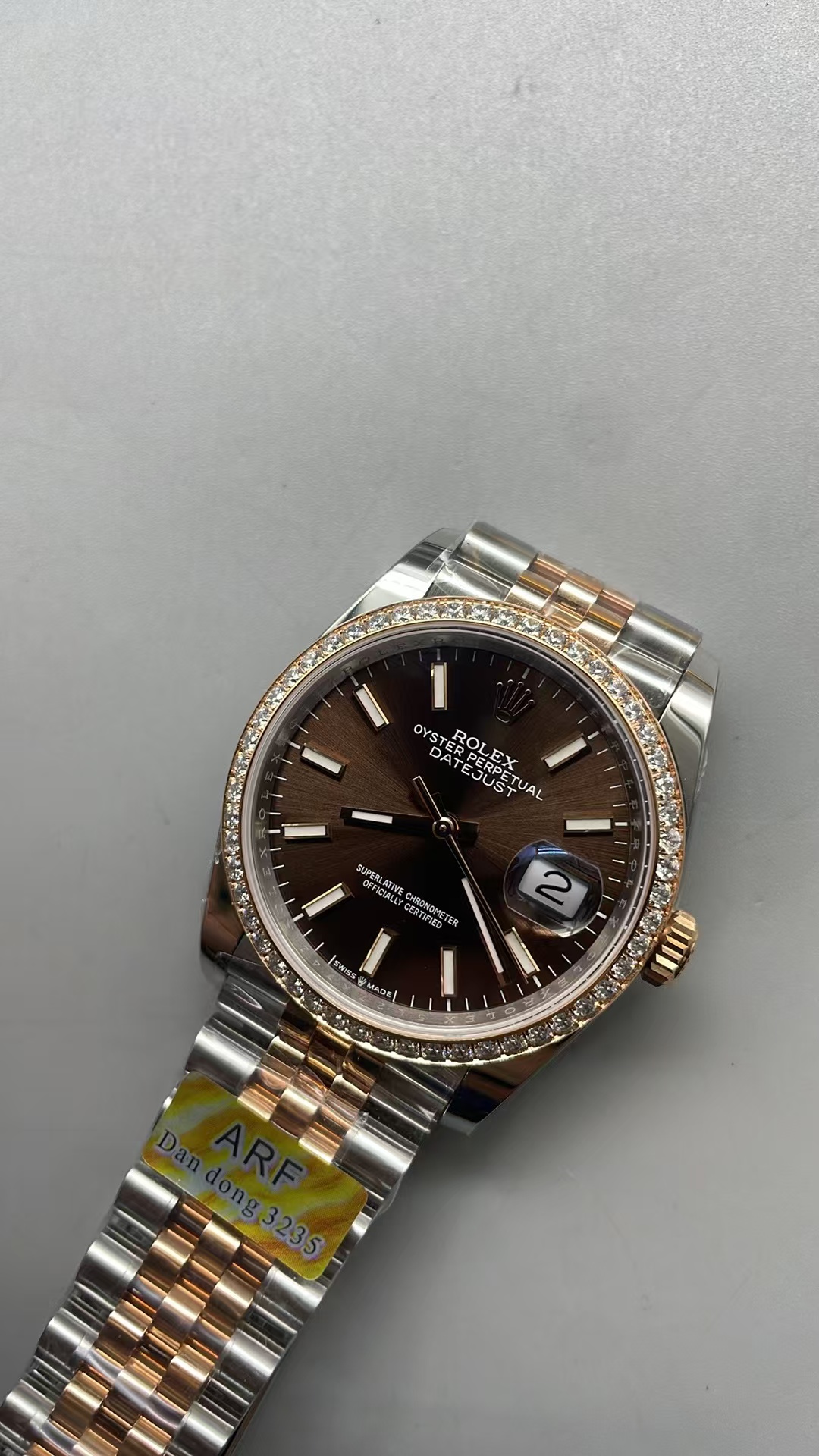(image for) ARF Rolex Datejust 36mm Two Tone Rose Gold Diamond Bezel Chocolate Dial Clone 3235 Movement