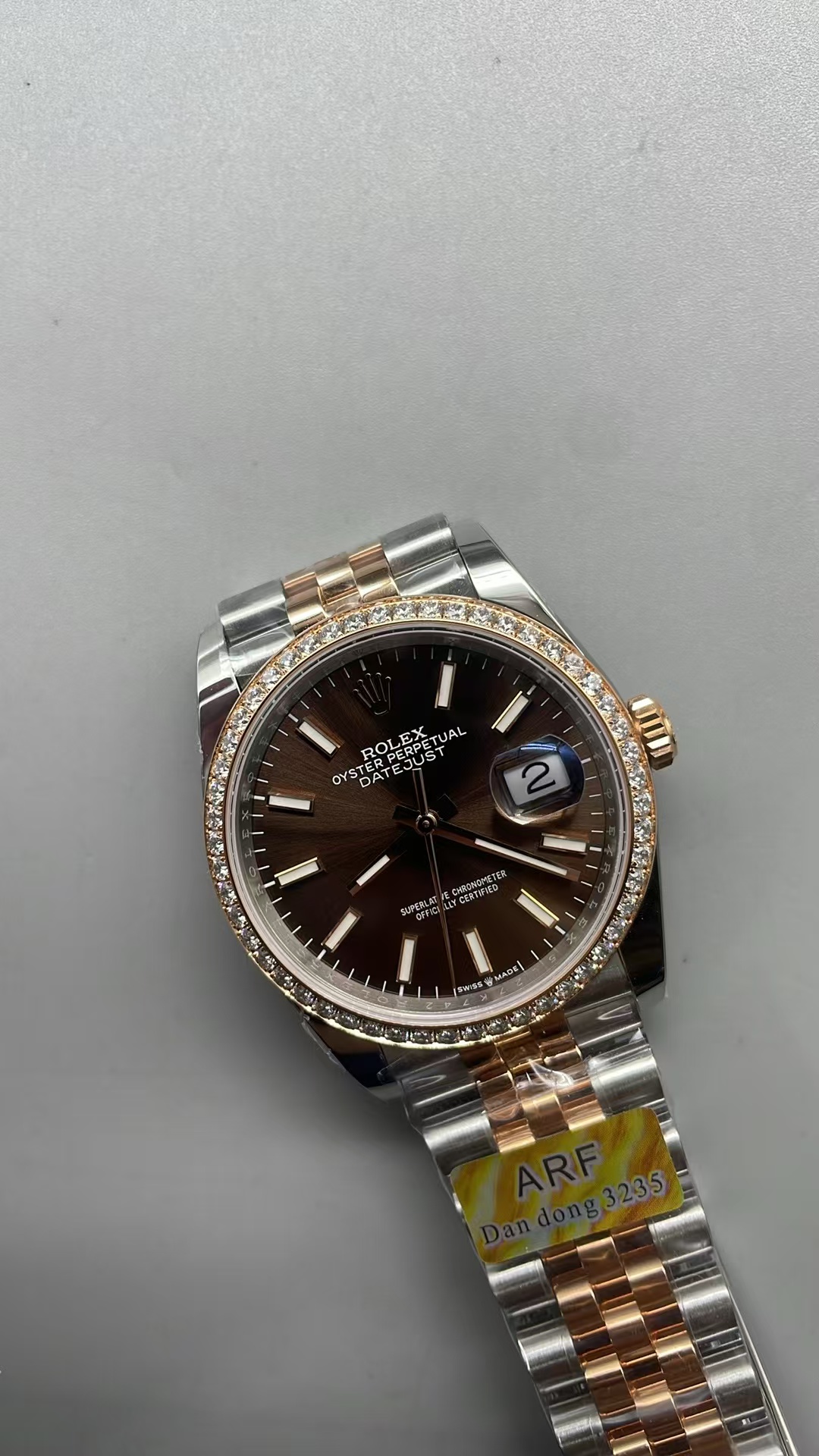 (image for) ARF Rolex Datejust 36mm Two Tone Rose Gold Diamond Bezel Chocolate Dial Clone 3235 Movement