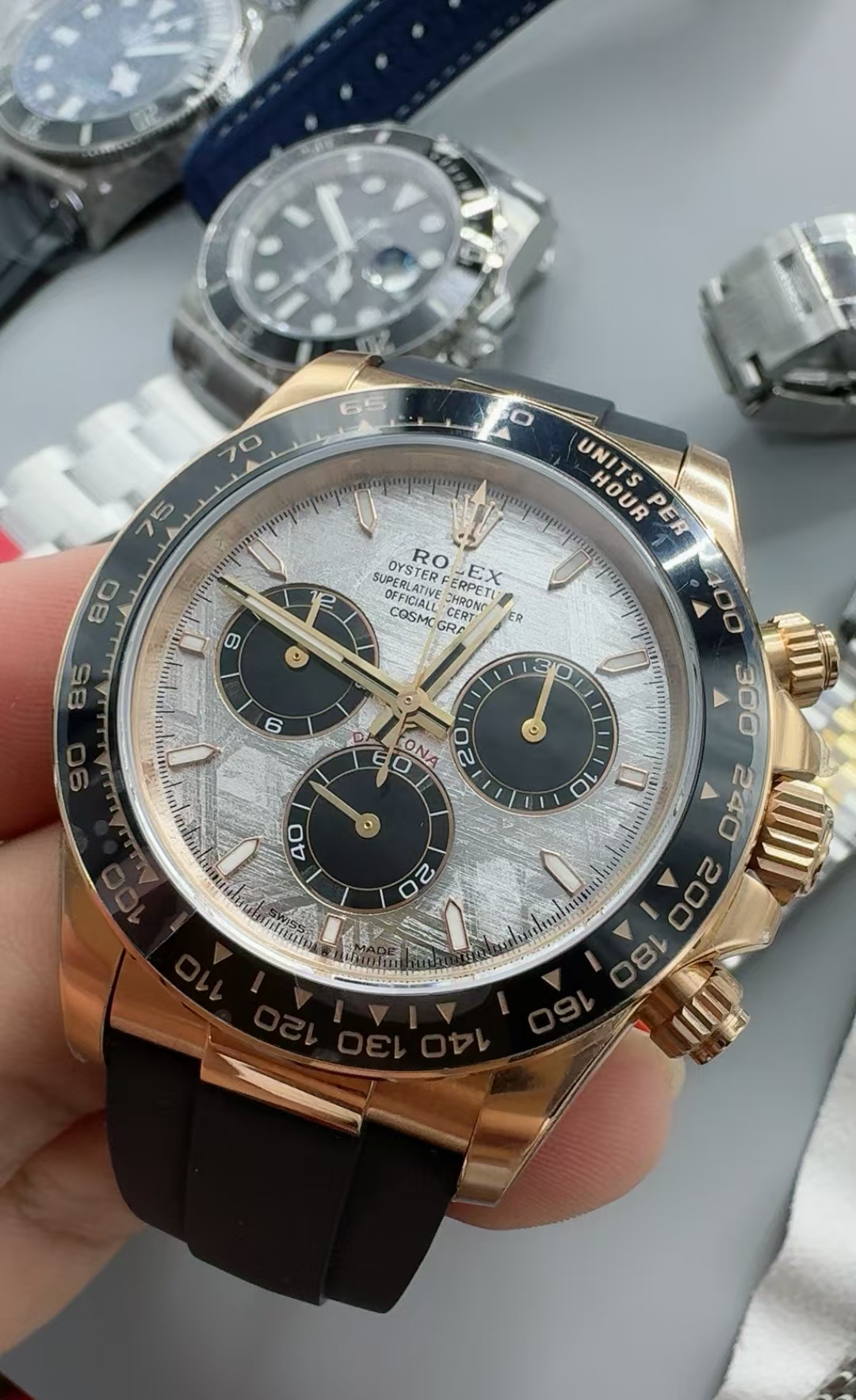 (image for) Rolex Daytona Rose Gold Case SW Meteorite Dial Rubber Band Super Clone 4131 Movement