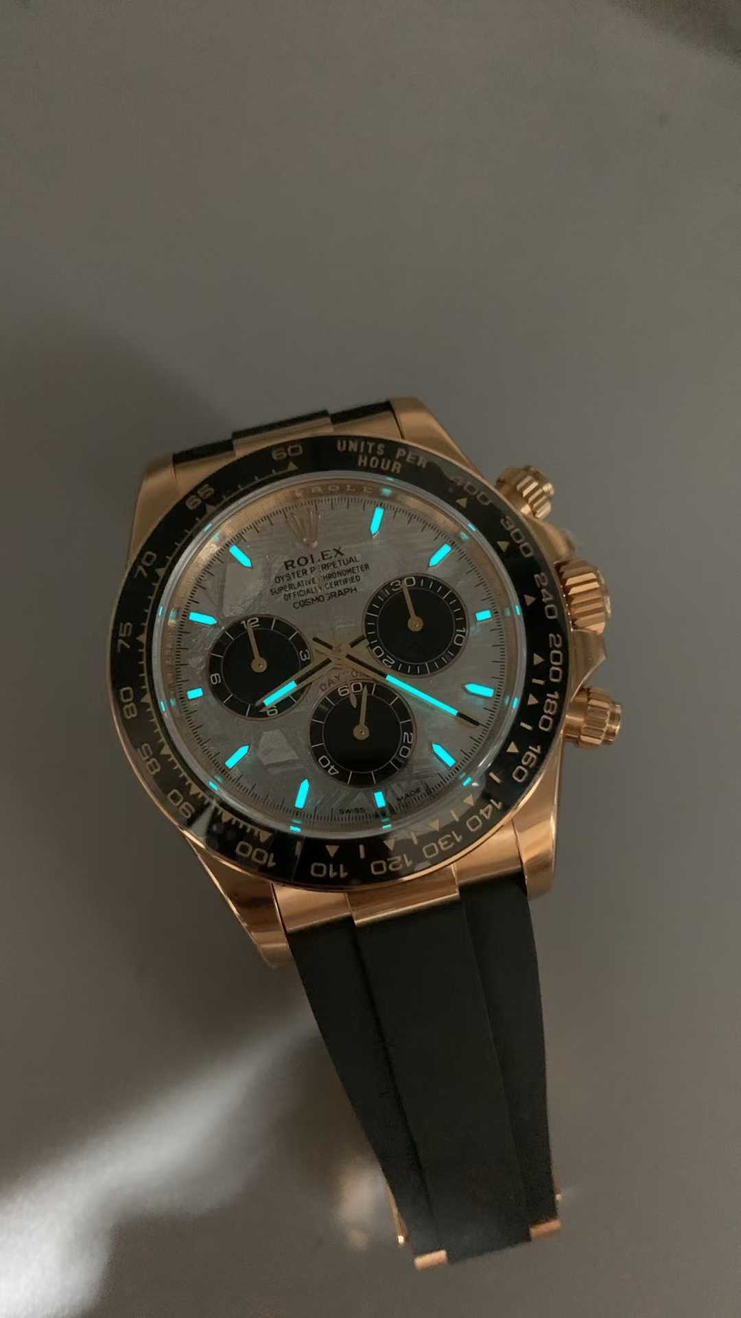 (image for) Rolex Daytona Rose Gold Case SW Meteorite Dial Rubber Band Super Clone 4131 Movement