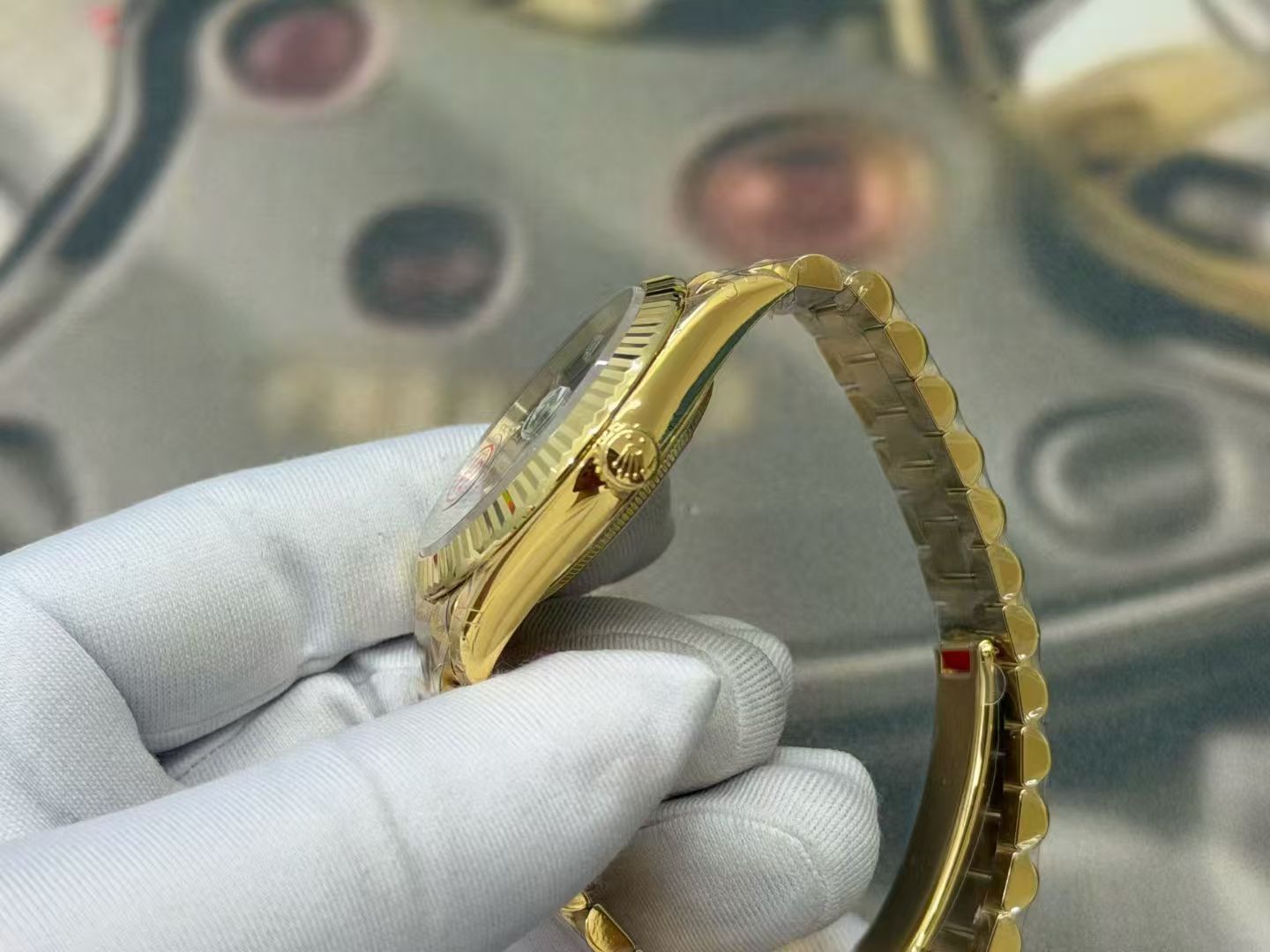 (image for) VSF Rolex Day-Date Yellow Gold Case Black Dial Baguette-cut Diamond Markers Super Clone 3255 Movement