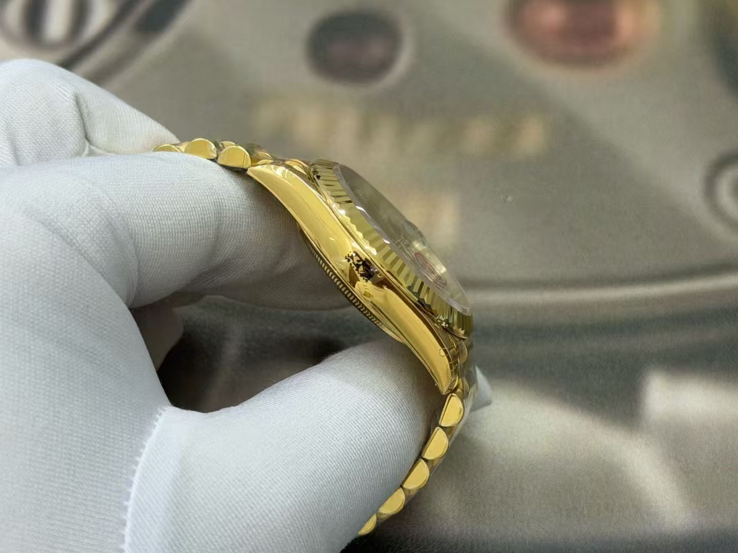 (image for) VSF Rolex Day-Date Yellow Gold Case Black Dial Baguette-cut Diamond Markers Super Clone 3255 Movement