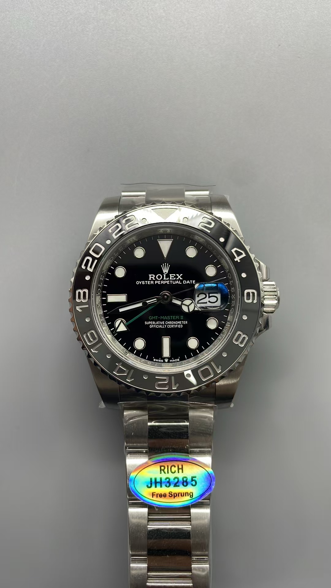 (image for) Rich Factory Rolex GMT-Master II 126710GRNR-0001 Bruce Wayne Black/Grey Ceramic Bezel Free-Sprung 3285