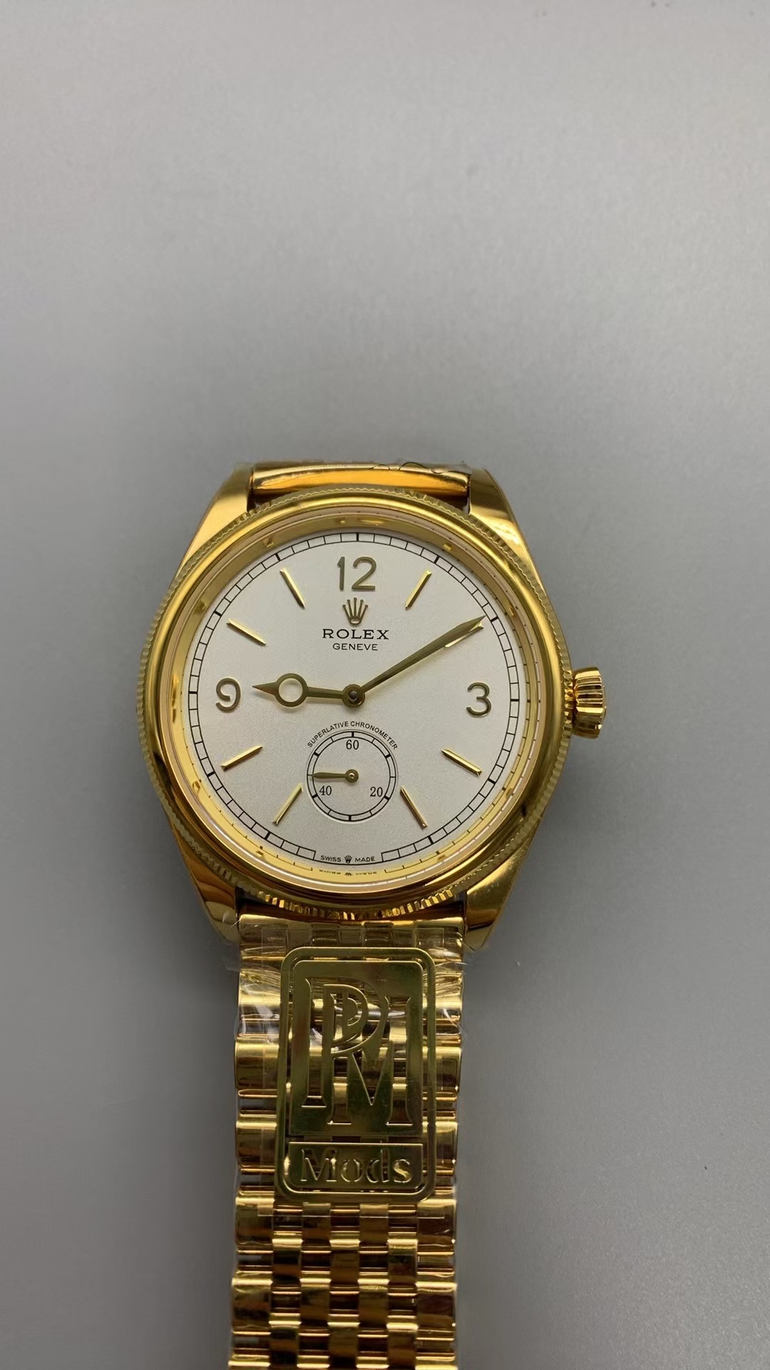 (image for) PPM Factory Rolex Perpetual 1908 Yellow Gold Case White Dial Asian Clone 2813 Movement