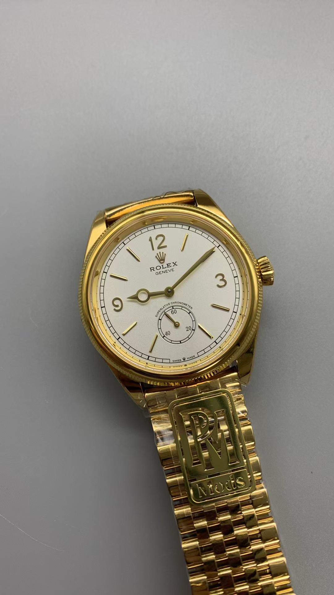 (image for) PPM Factory Rolex Perpetual 1908 Yellow Gold Case White Dial Asian Clone 2813 Movement