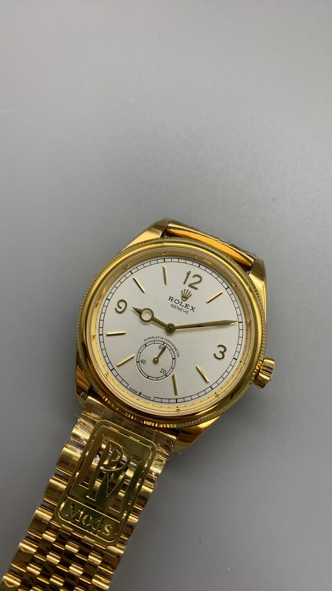 (image for) PPM Factory Rolex Perpetual 1908 Yellow Gold Case White Dial Asian Clone 2813 Movement