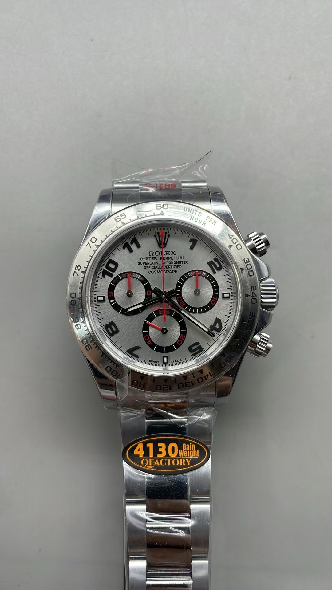 (image for) QF Rolex Daytona Gain Weight Grey Dial Red Hands Super Clone 4130 Movement