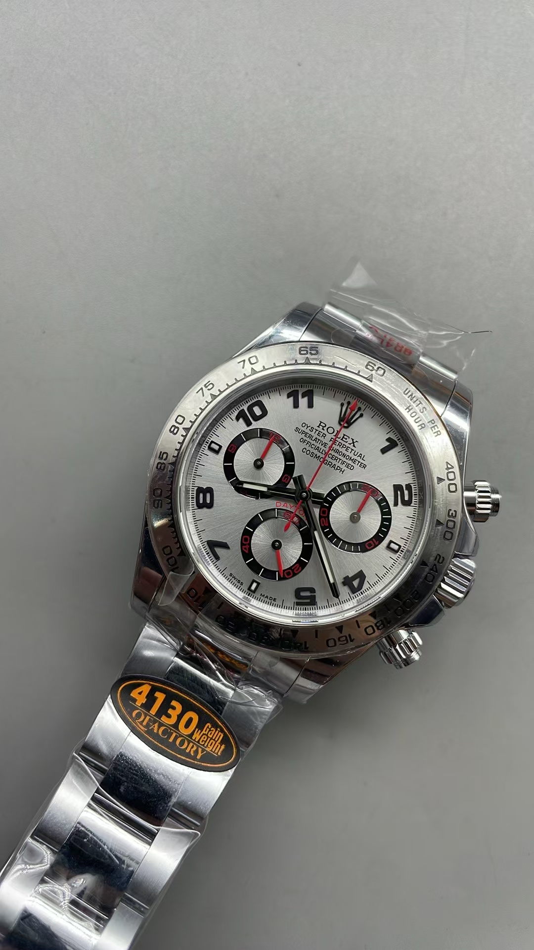 (image for) QF Rolex Daytona Gain Weight Grey Dial Red Hands Super Clone 4130 Movement