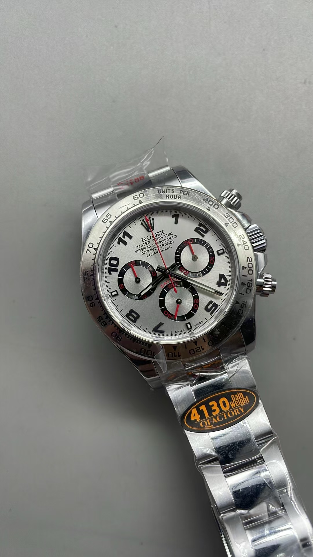 (image for) QF Rolex Daytona Gain Weight Grey Dial Red Hands Super Clone 4130 Movement