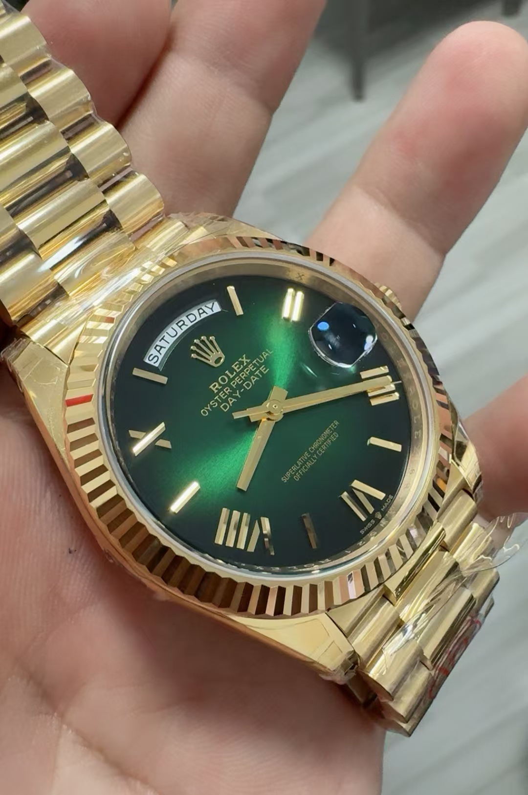 (image for) VSF Rolex Day-Date Gain Weight Yellow Gold Case Ombre Green Super Clone 3255 Movement