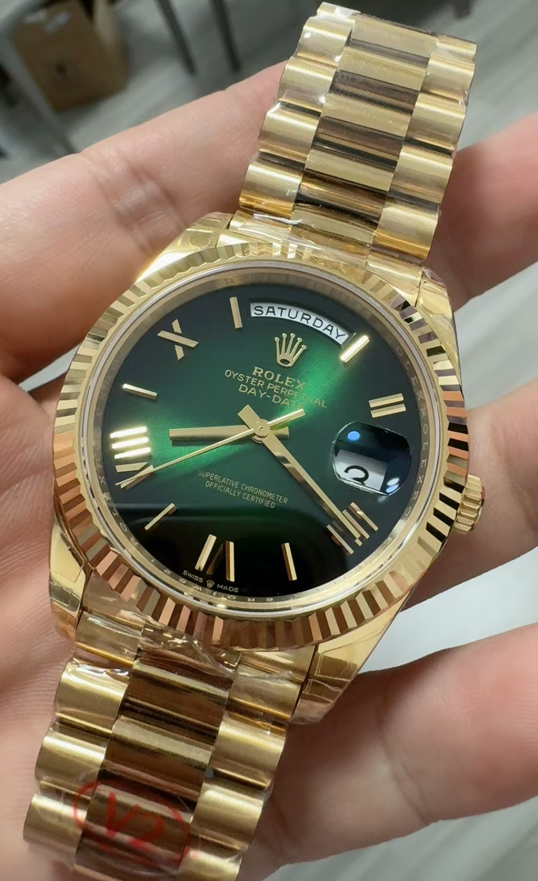 (image for) VSF Rolex Day-Date Gain Weight Yellow Gold Case Ombre Green Super Clone 3255 Movement