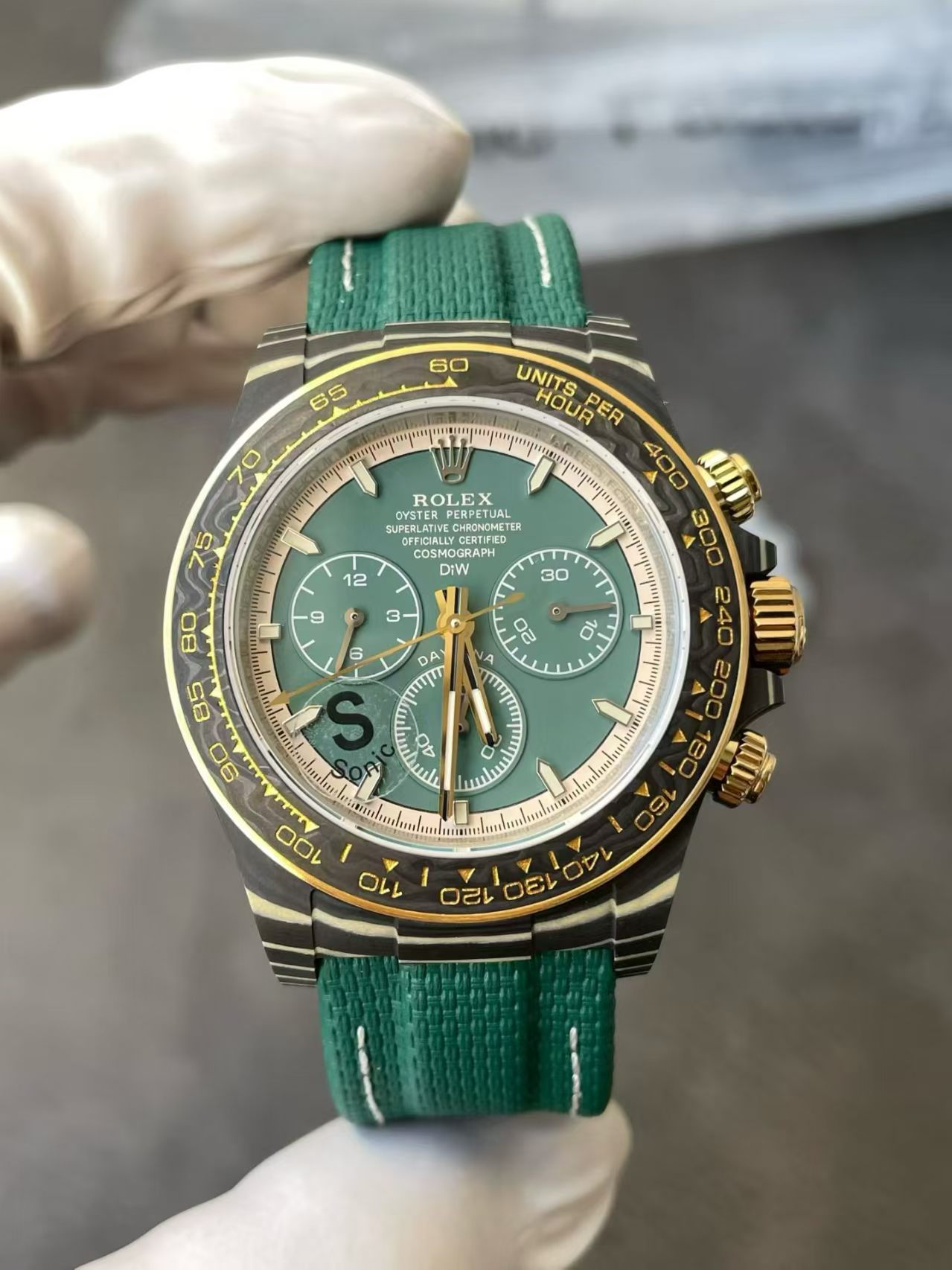 (image for) Sonic Rolex Daytona DiW Carbon Green Dial Green Nylon Band Super Clone 4131 Movement