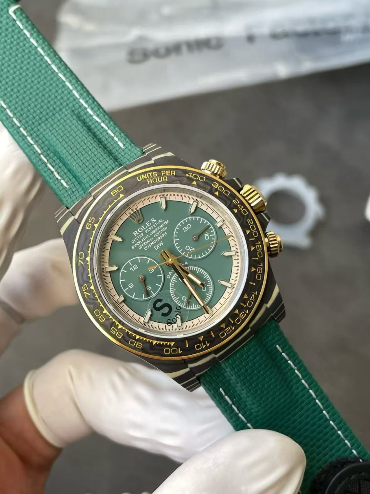 (image for) Sonic Rolex Daytona DiW Carbon Green Dial Green Nylon Band Super Clone 4131 Movement