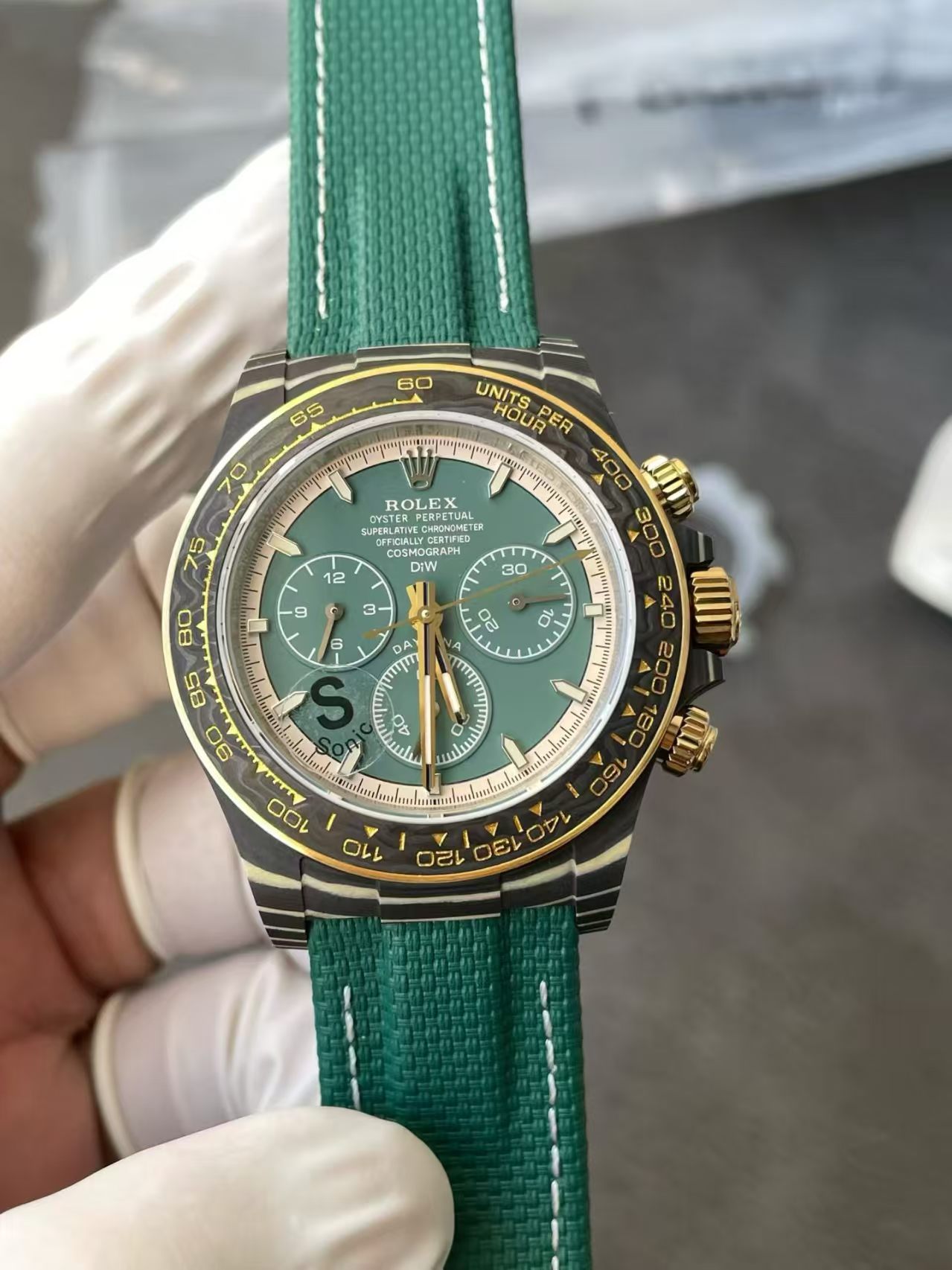 (image for) Sonic Rolex Daytona DiW Carbon Green Dial Green Nylon Band Super Clone 4131 Movement