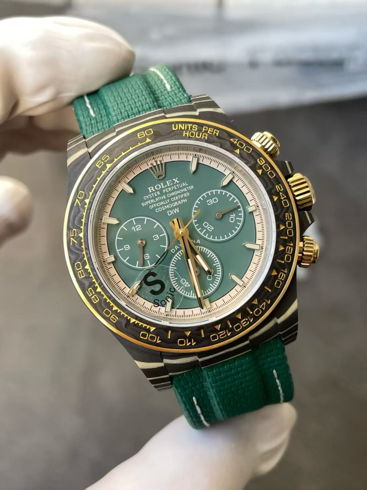 (image for) Sonic Rolex Daytona DiW Carbon Green Dial Green Nylon Band Super Clone 4131 Movement