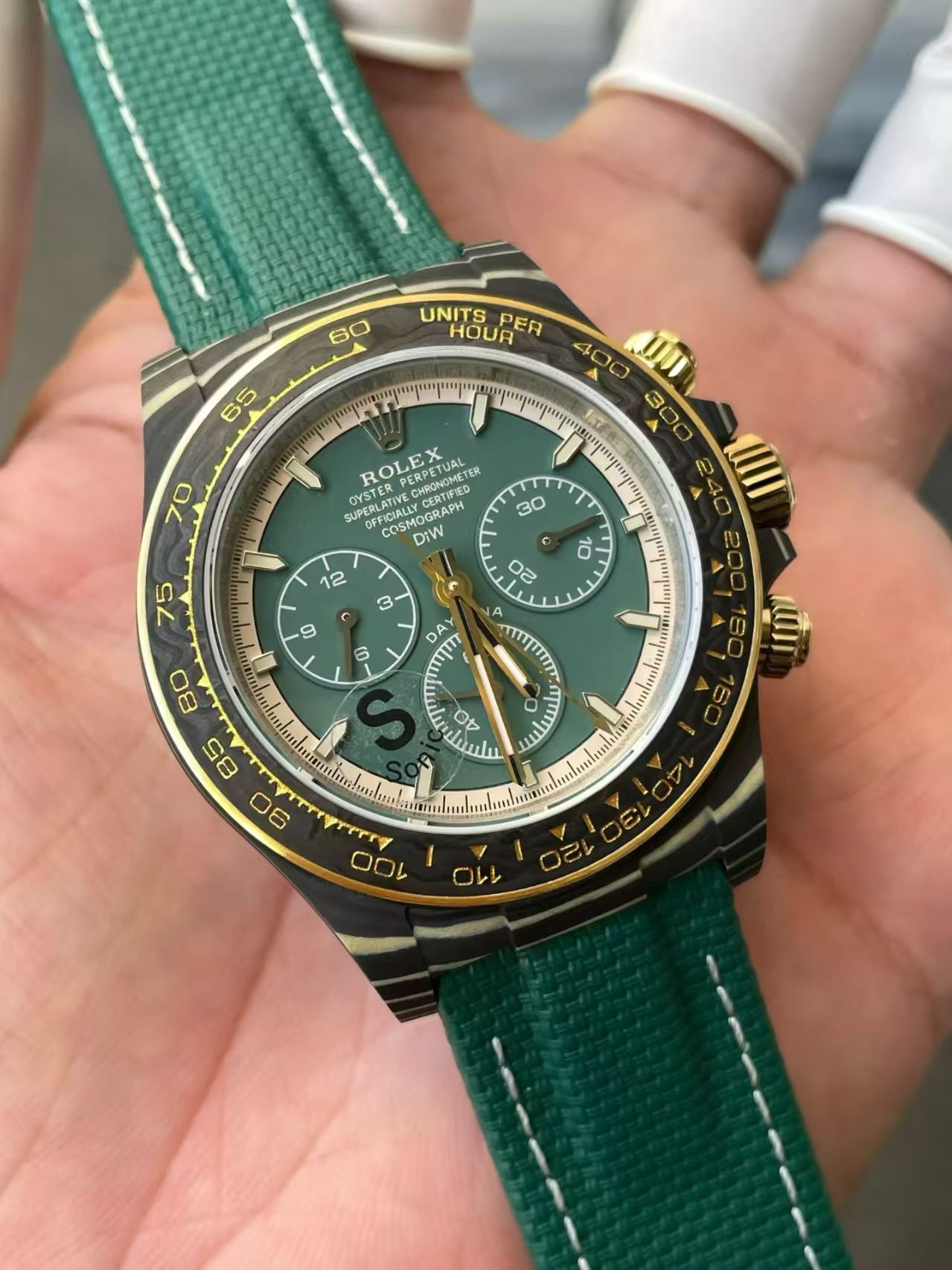 (image for) Sonic Rolex Daytona DiW Carbon Green Dial Green Nylon Band Super Clone 4131 Movement