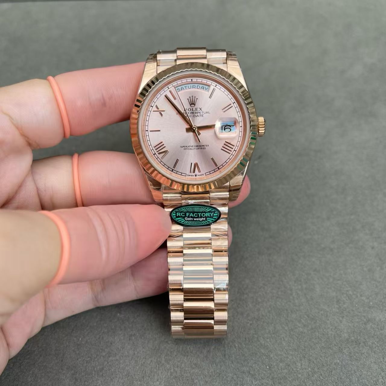 (image for) RCF Rolex Day-Date Gain Weight Rose Gold Case Champagne Dial Super Clone 3255 Movement