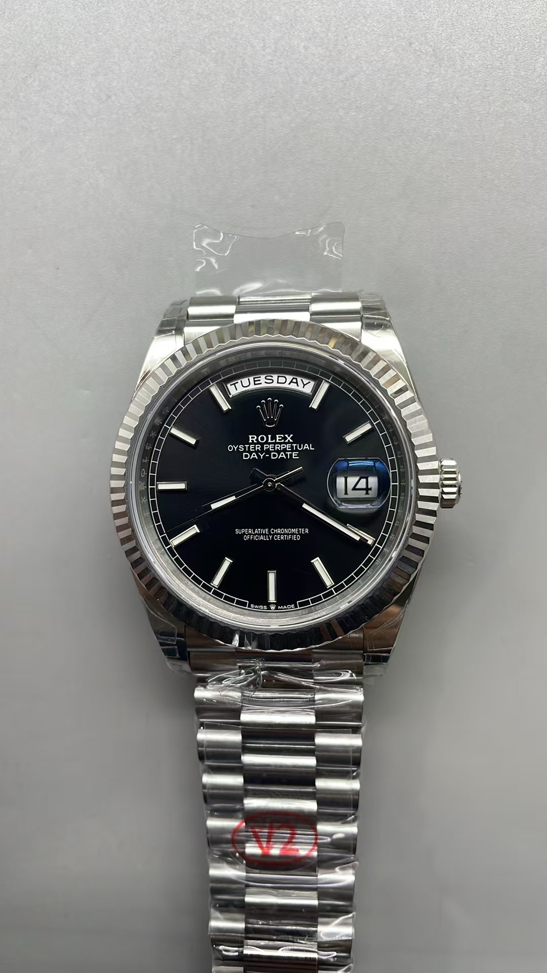 (image for) VSF Rolex Day-Date V2 Gain Weight Stainless Steel Case Black Dial Super Clone 3255 Movement