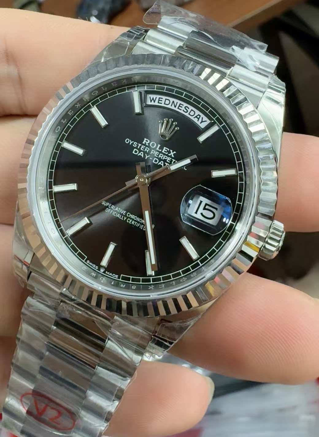 (image for) VSF Rolex Day-Date V2 Gain Weight Stainless Steel Case Black Dial Super Clone 3255 Movement