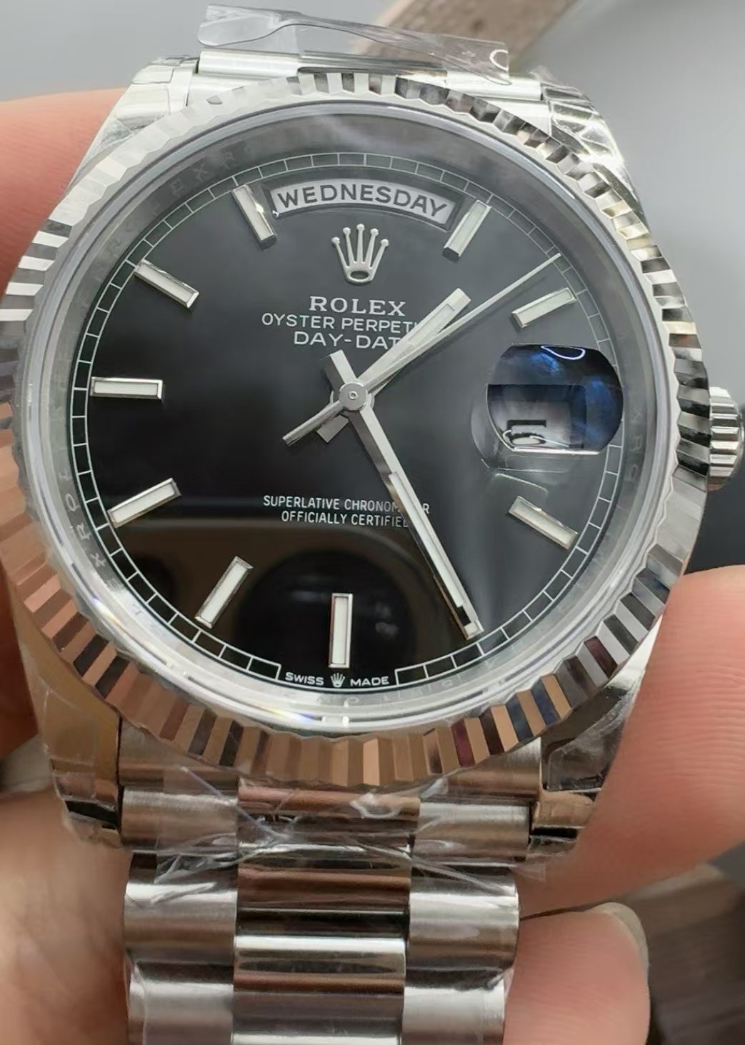 (image for) VSF Rolex Day-Date V2 Gain Weight Stainless Steel Case Black Dial Super Clone 3255 Movement