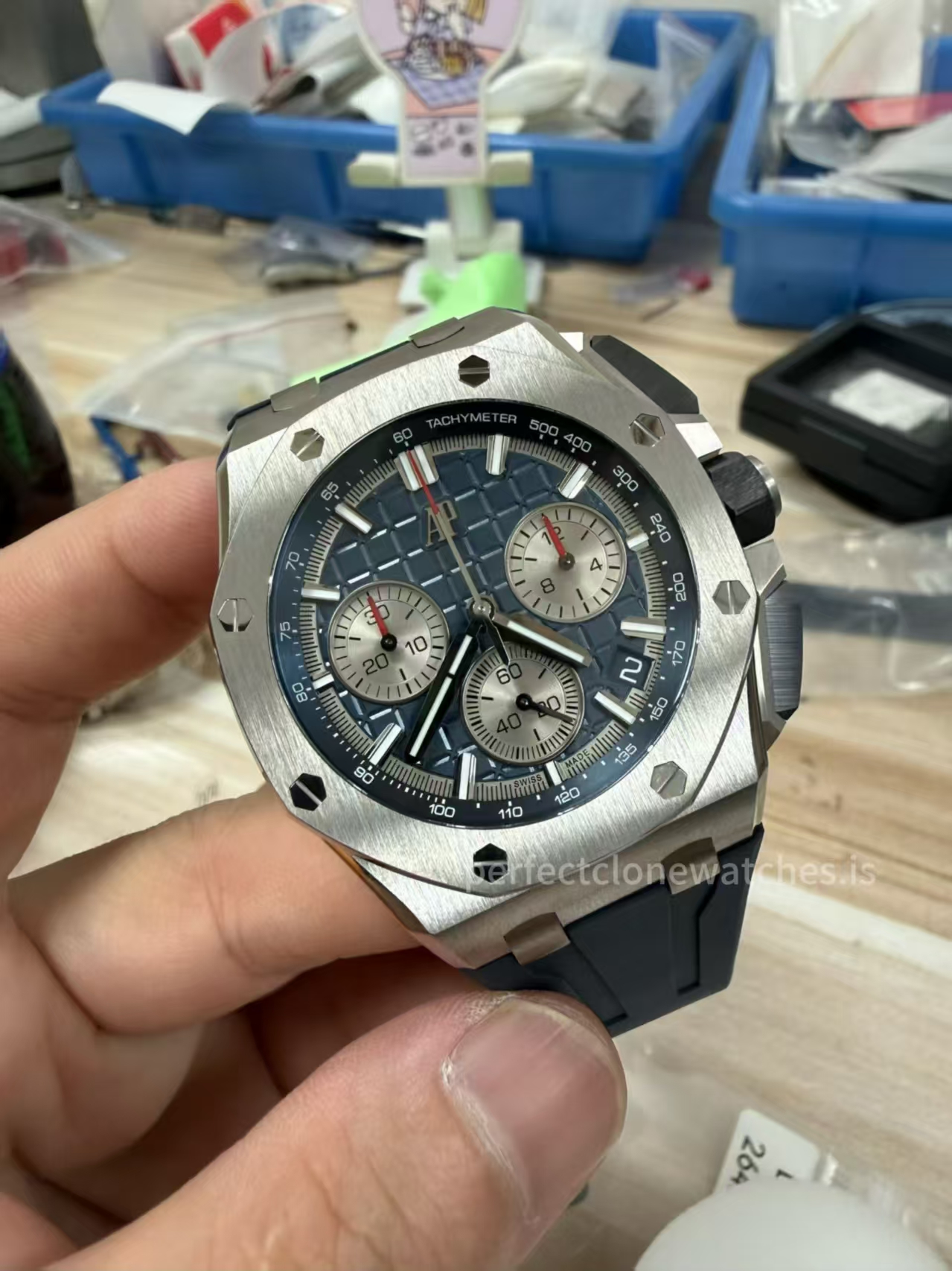 (image for) DDF Audemars Piguet ROO 43mm 26420 Titanium Blue Dial Free Sprung 4401 Flyback Rubber Band