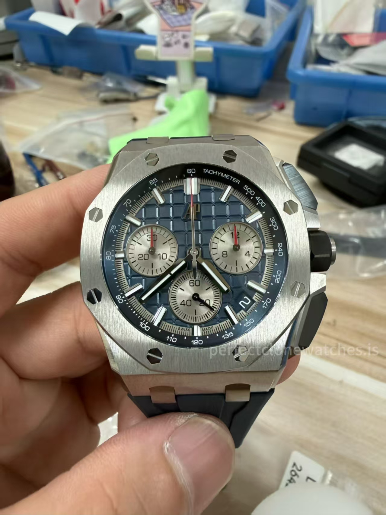 (image for) DDF Audemars Piguet ROO 43mm 26420 Titanium Blue Dial Free Sprung 4401 Flyback Rubber Band