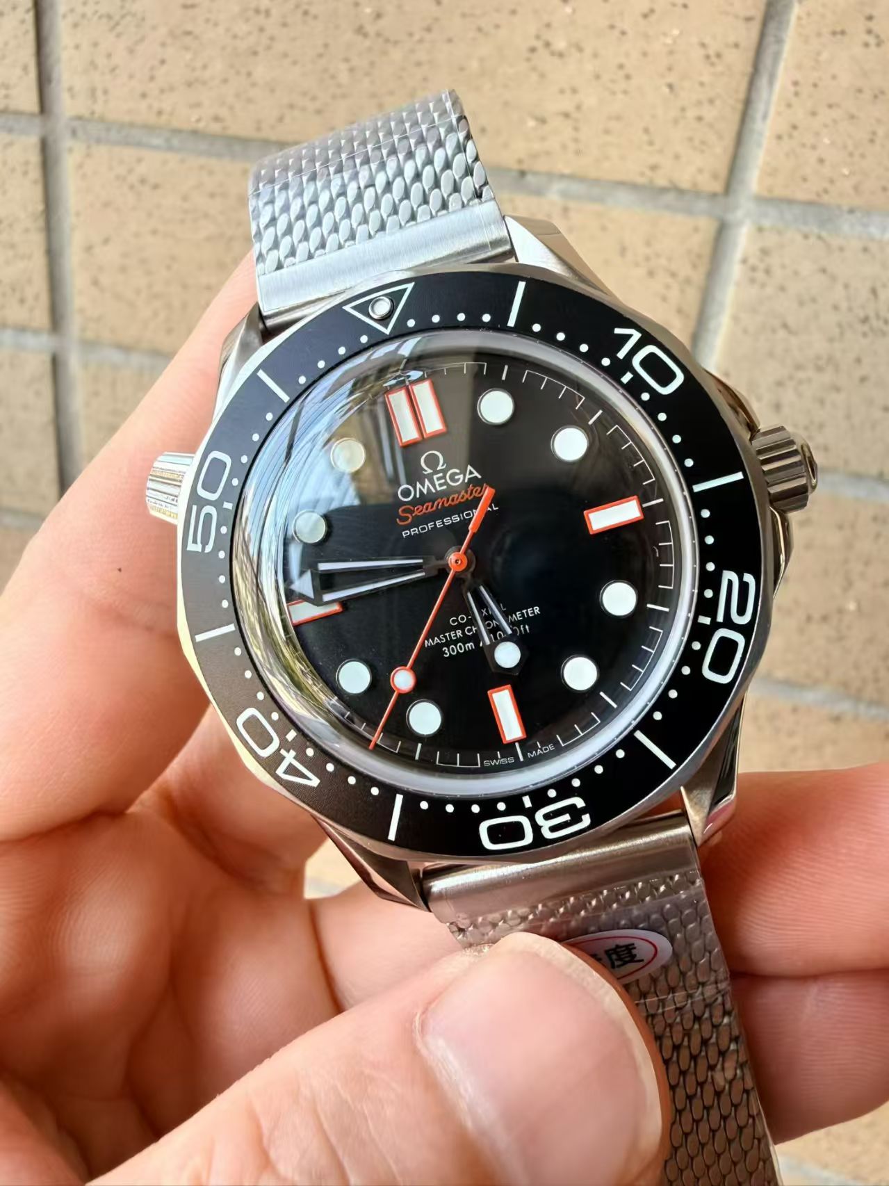 (image for) OR Factory Omega Seamaster 300m Diver Black/Orange Dial Mesh Bracelet Super Clone 8806 Free-Sprung Balance
