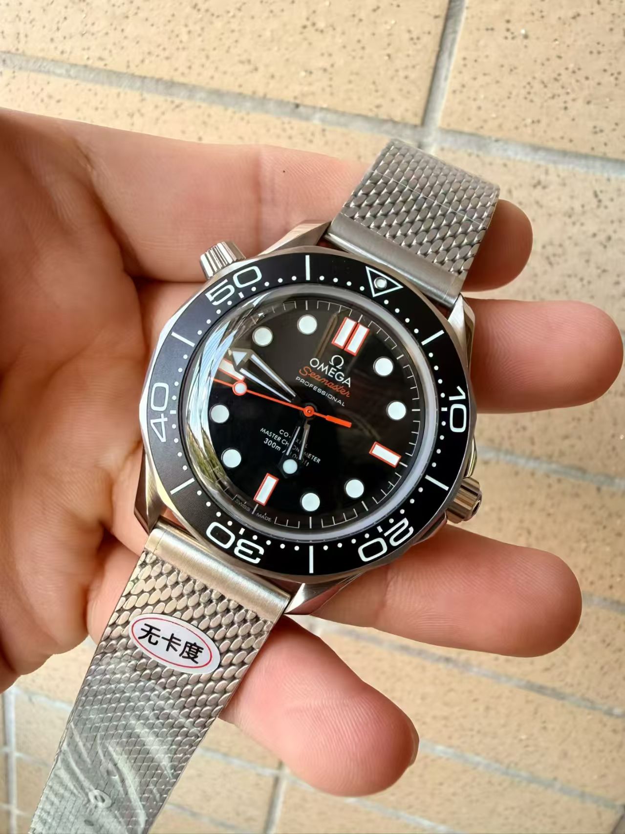 (image for) OR Factory Omega Seamaster 300m Diver Black/Orange Dial Mesh Bracelet Super Clone 8806 Free-Sprung Balance