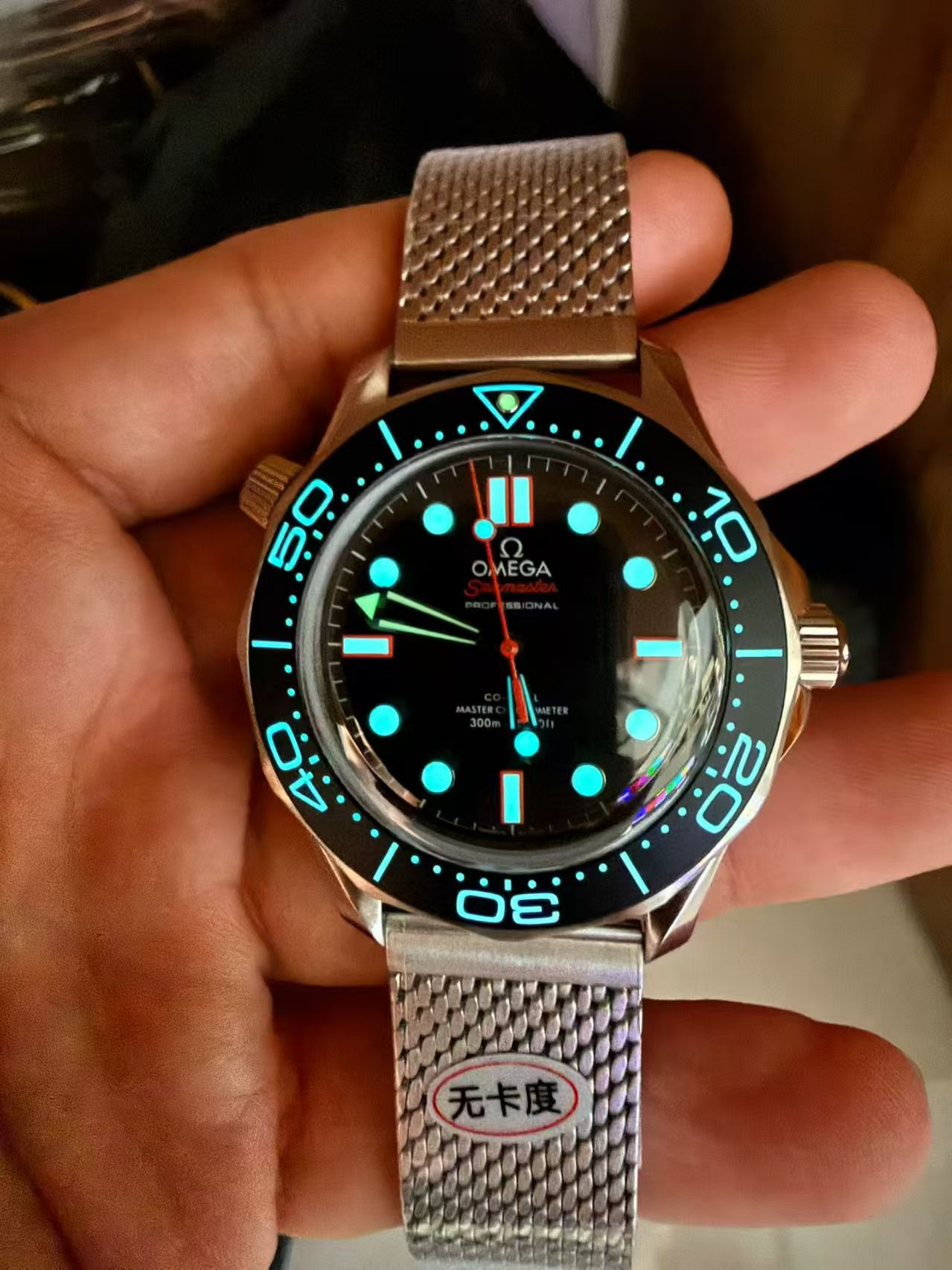 (image for) OR Factory Omega Seamaster 300m Diver Black/Orange Dial Mesh Bracelet Super Clone 8806 Free-Sprung Balance