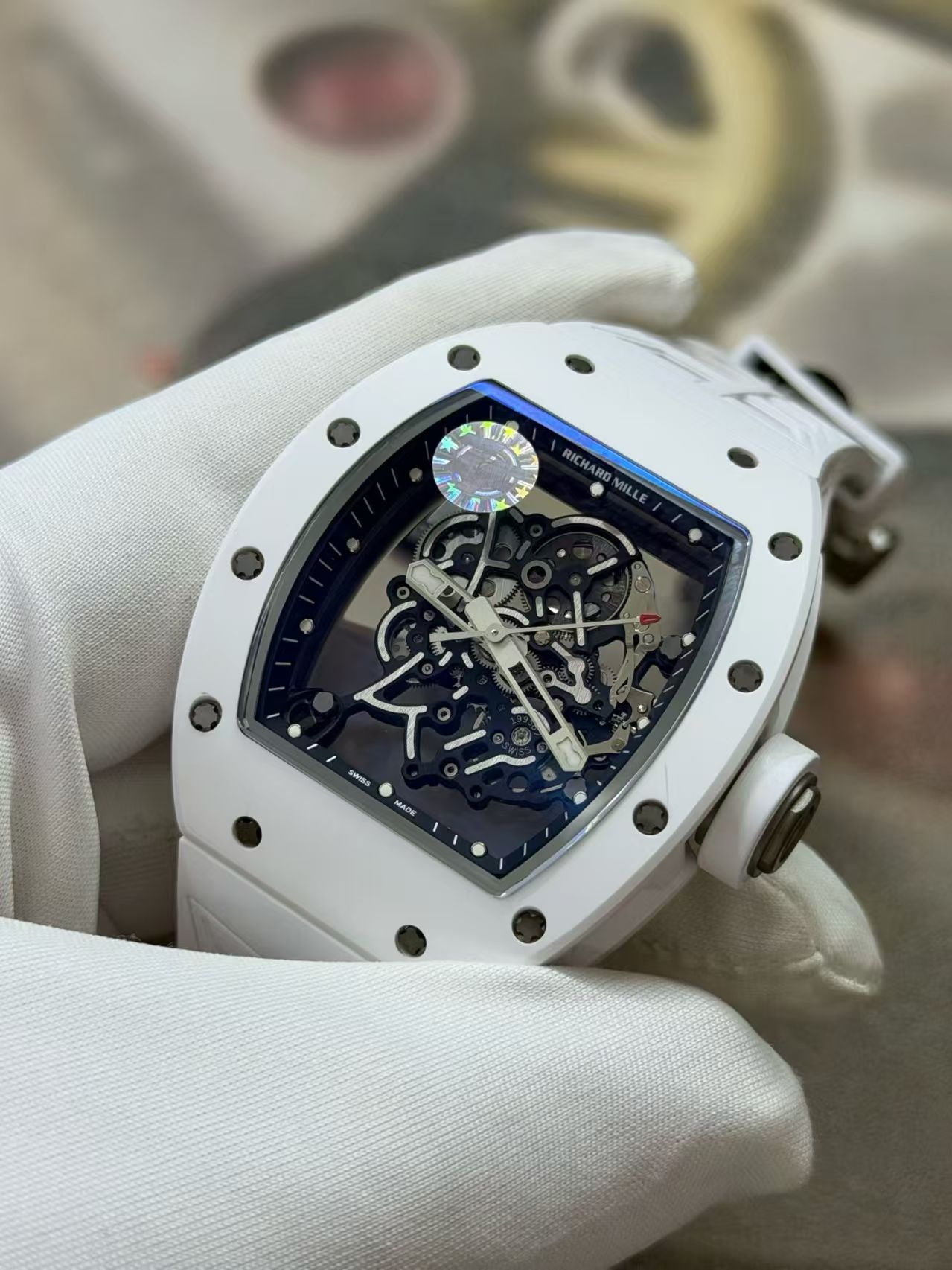 (image for) ZF Richard Mille RM055 White Ceramic Free-Sprung RMUL2 Movement White Rubber Band