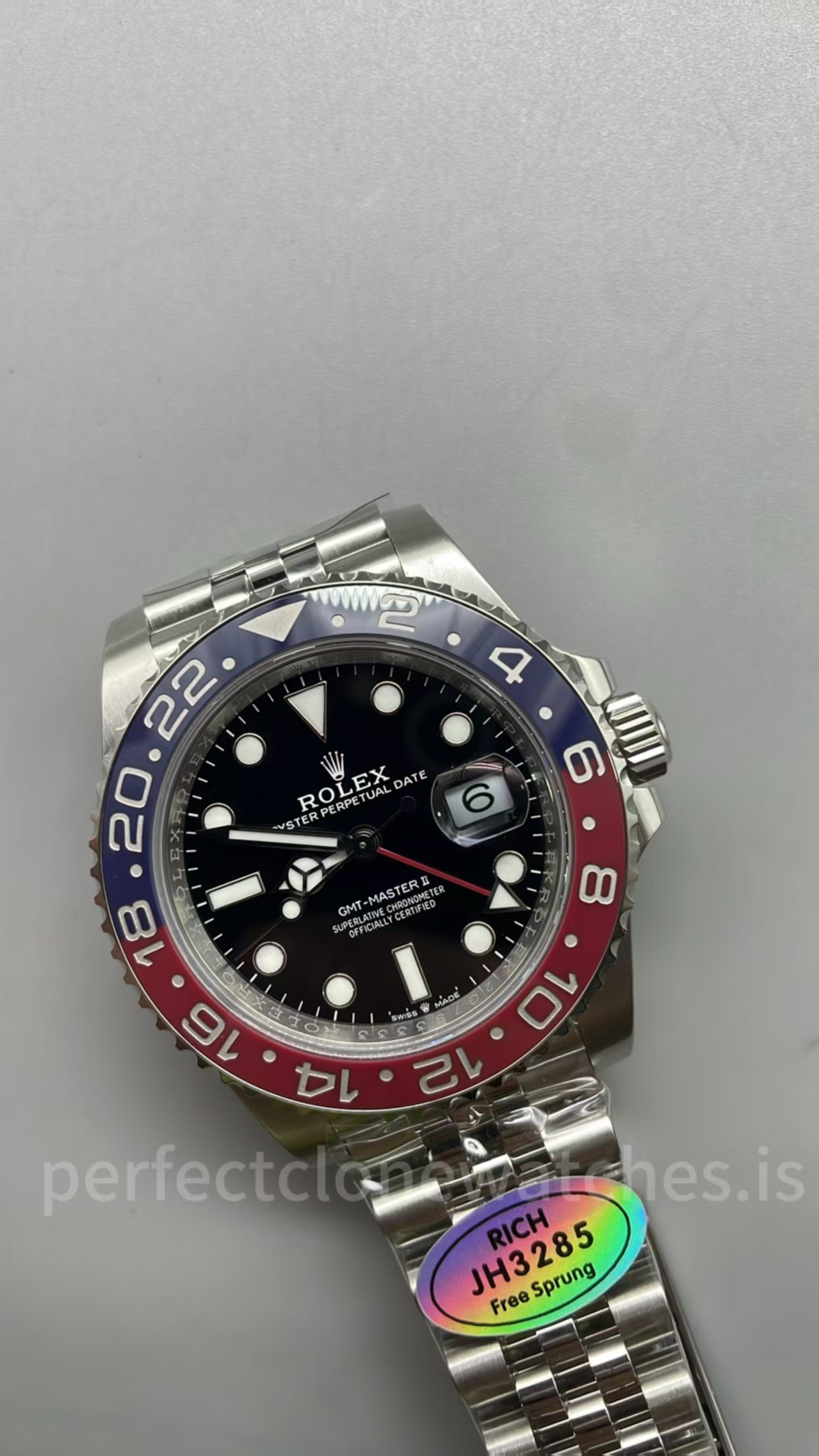 (image for) Rich Factory Rolex GMT-Master II 126710BLRO Pepsi Blue/Red Ceramic Bezel Free-Sprung JH3285 Movement